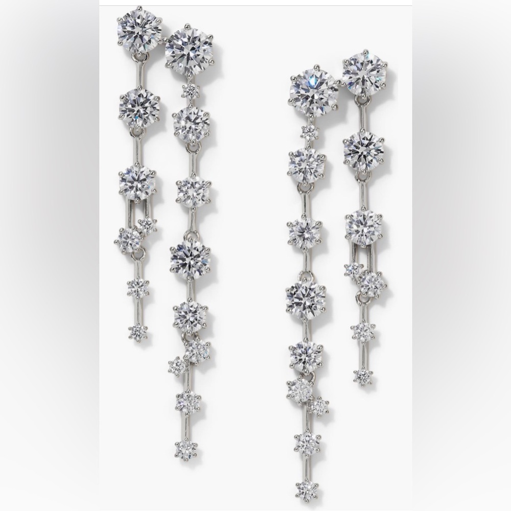 Nadri Cubic Zirconia Linear Drop Earrings, Rhodium, BRAND NEW, $85
